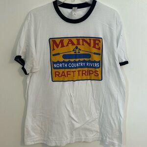 Maine North County River Rafters Baseball Style White T-Shirt Kennebec River Lg.